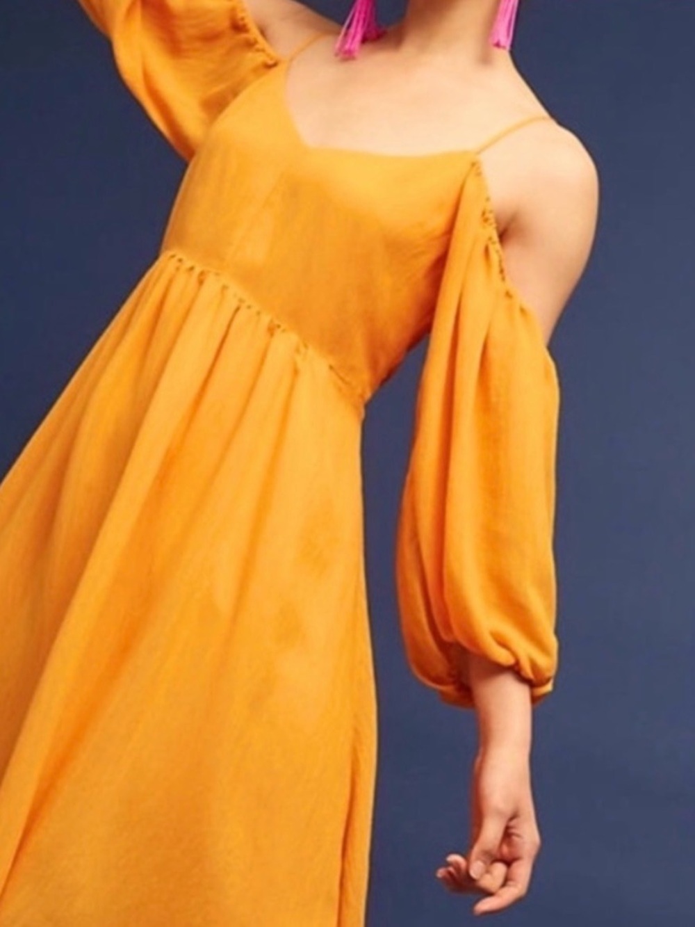 Moulinette Soeurs Orange Cold-Shoulder Spaghetti-Strap Mini Dress